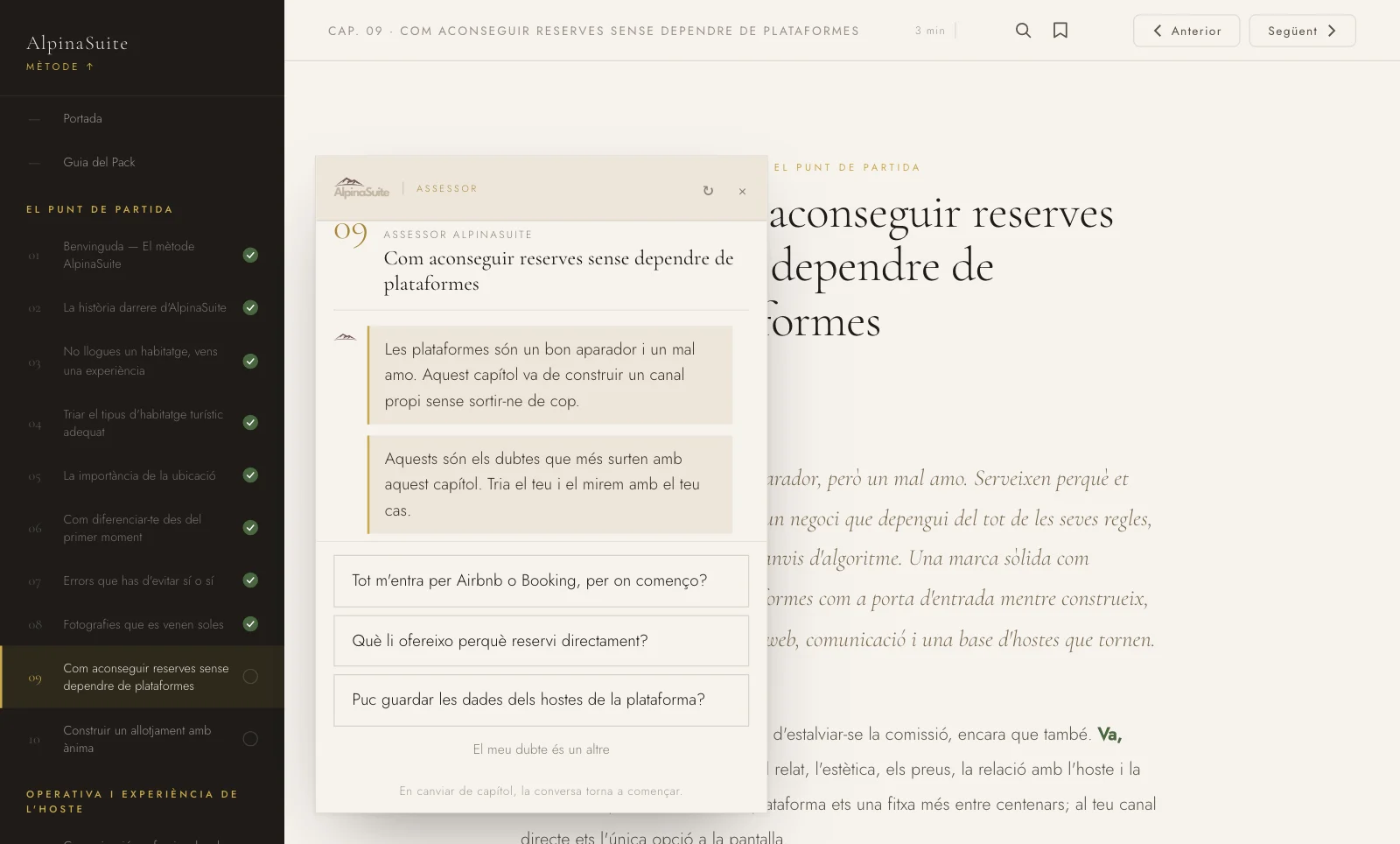 Capítol 9 · reserves sense dependre de plataformes, amb l'Assessor al costat