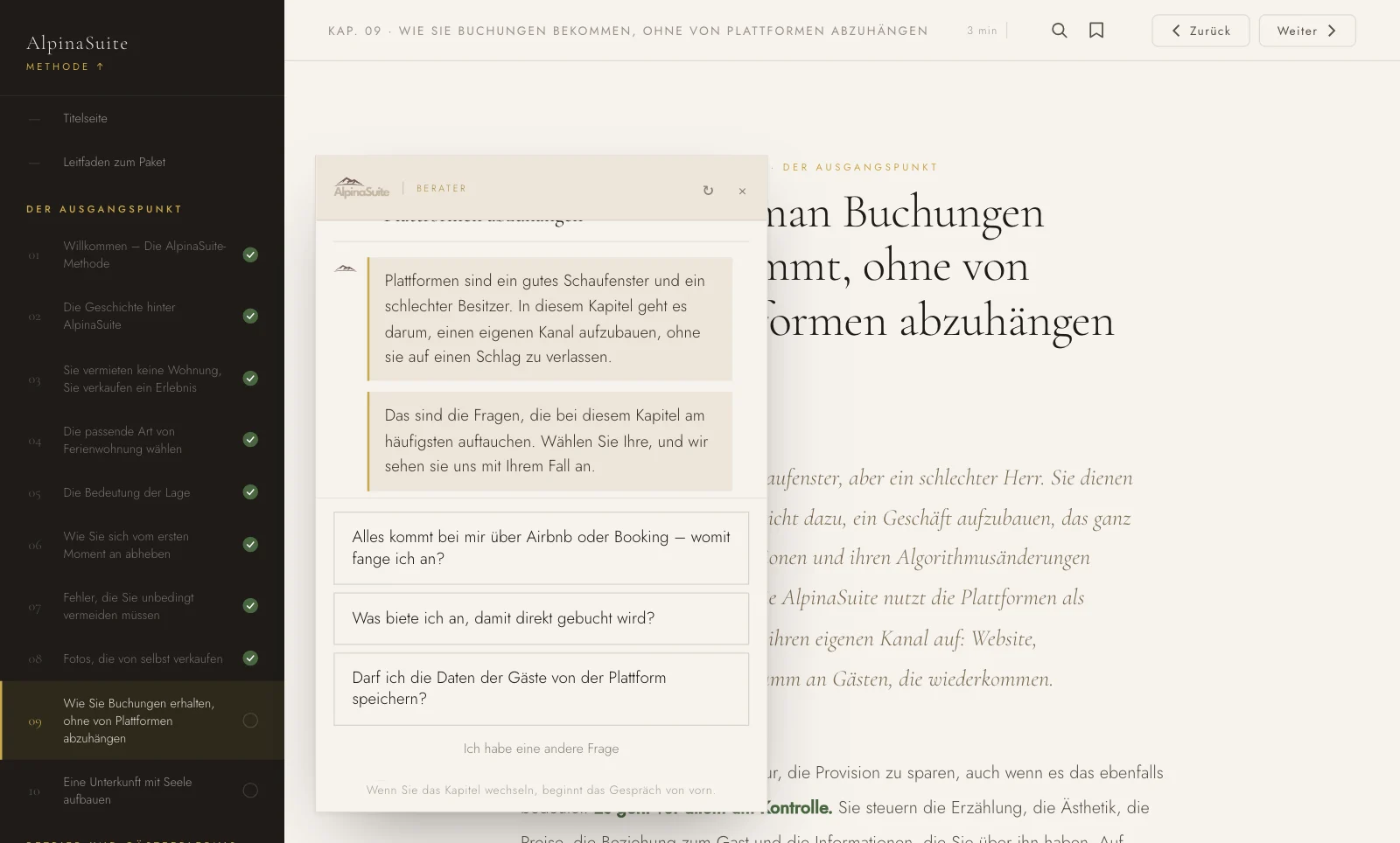 Kapitel 9 · Buchungen ohne Abhängigkeit von Plattformen, mit dem Berater daneben