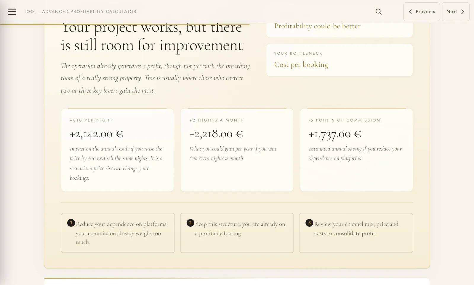 What you would earn per year raising €10 a night or selling two more nights