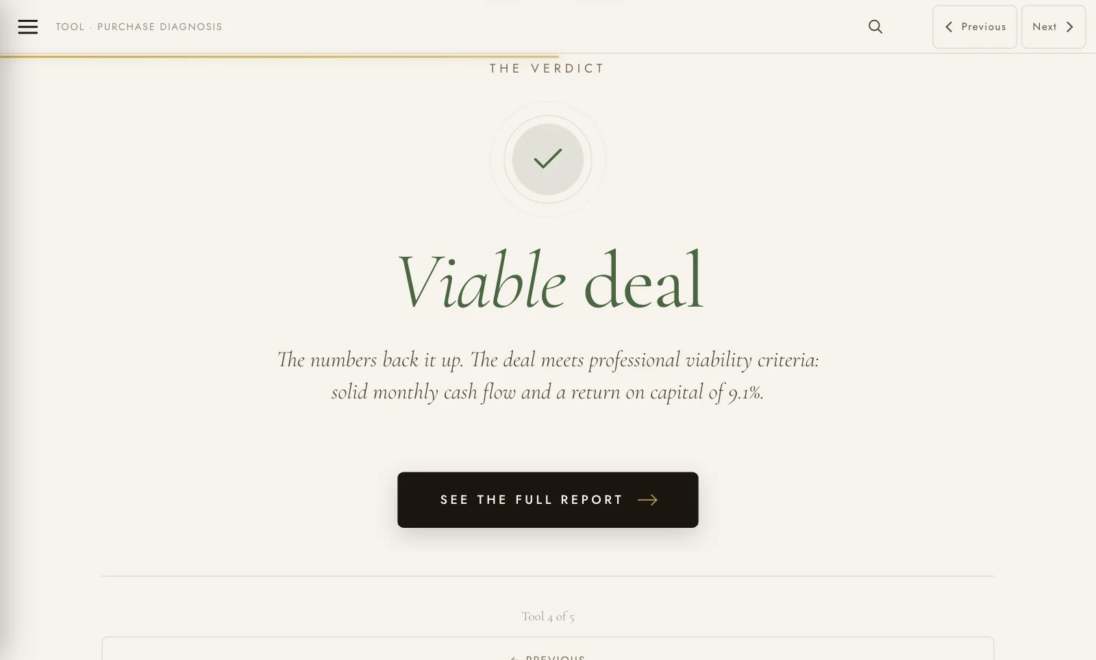 Verdict · viable deal, 9.1% return on capital