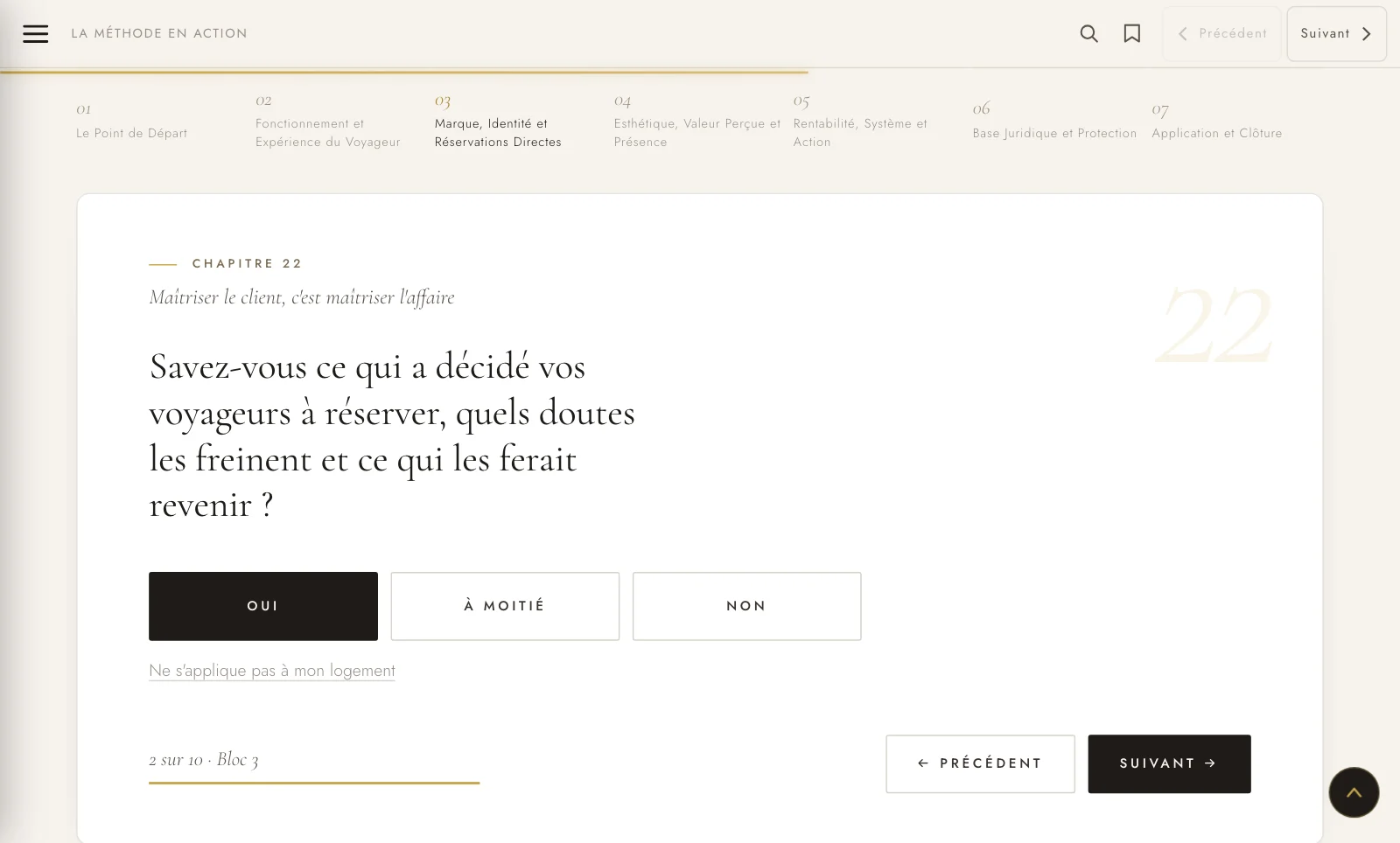 Chapitre 22 · une question sur votre maison : Oui, En partie ou Non