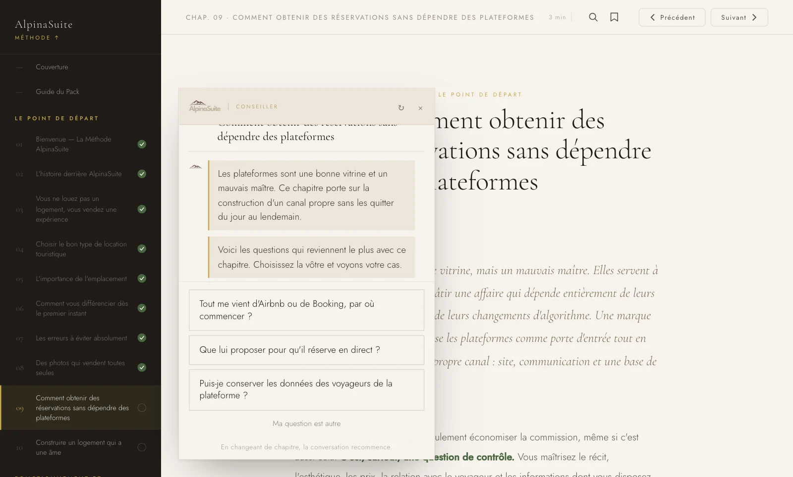 Chapitre 9 · des réservations sans dépendre des plateformes, avec le Conseiller à côté