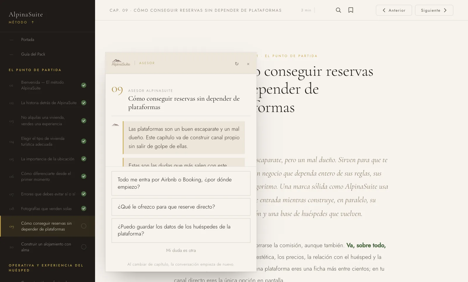 Capítulo 9 · reservas sin depender de plataformas, con el Asesor al lado